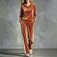 Dames fluwelen hoodie en gestreepte broek set