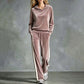 Dames fluwelen hoodie en gestreepte broek set