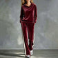 Dames fluwelen hoodie en gestreepte broek set