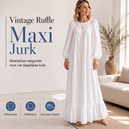 Dames maxi-jurk met strookzoom en lange mouwen