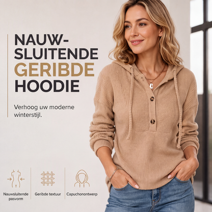 Geribbelde casual pulloverhoodie voor dames