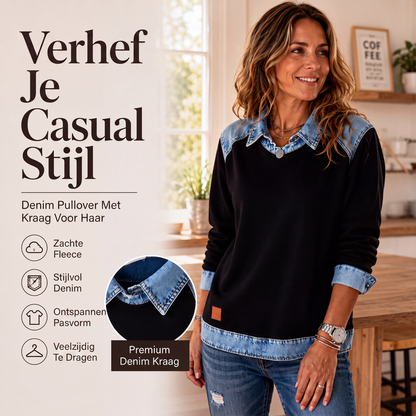 Dames sweatshirt met lange mouwen en patchwork van denim