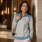 Dames sweatshirt met lange mouwen en patchwork van denim