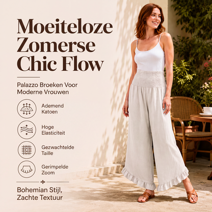 Hoge taille katoen-linnen broek voor dames