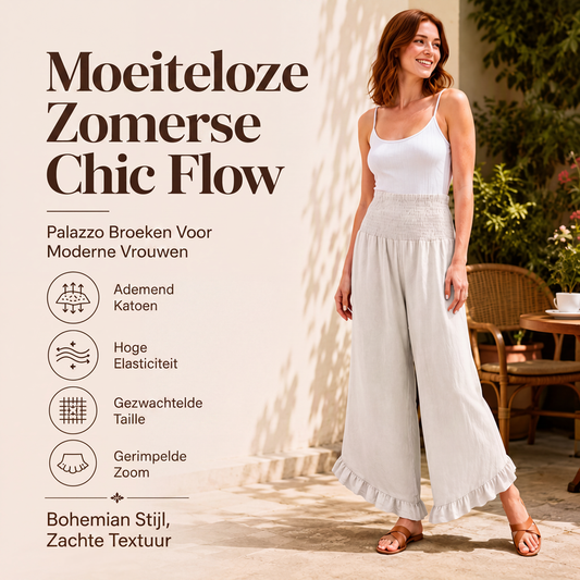 Hoge taille katoen-linnen broek voor dames