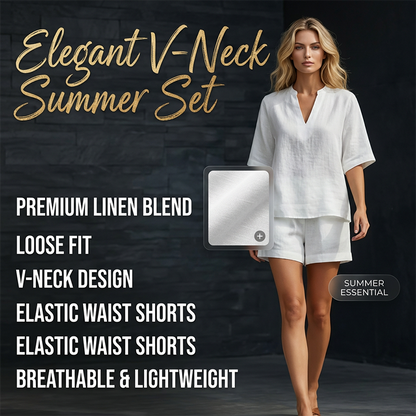 🔥 ZOMERAANBIEDING: -50% 💫 2-delige set voor dames 👚 Top met V-hals + short – zacht, lichtgewicht en super comfortabel 🌿