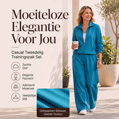 Dames set van vest met rits en wijde pijpen broek