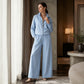 Dames set van vest met rits en wijde pijpen broek