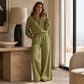 Dames set van vest met rits en wijde pijpen broek