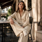 Dames set van vest met rits en wijde pijpen broek