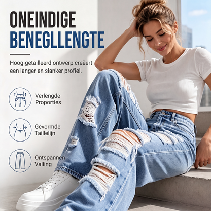 🔥 50% KORTING ✨ Dames Gescheurde Wide Leg Jeans met Hoge Taille 👖 Trendy Destroyed Look, Comfortabele Fit & Moderne Stijl