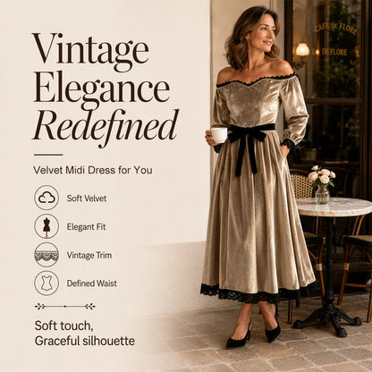 Off-shoulder fluwelen midijurk voor dames