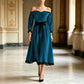 Off-shoulder fluwelen midijurk voor dames