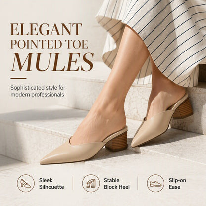 Dames-slippers met spitse neus en dikke hak