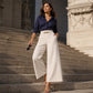 Dames wijde pijpen broek met geplooid elastische tailleband