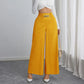 Dames wijde pijpen broek met geplooid elastische tailleband