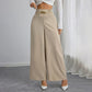 Dames wijde pijpen broek met geplooid elastische tailleband