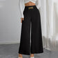 Dames wijde pijpen broek met geplooid elastische tailleband