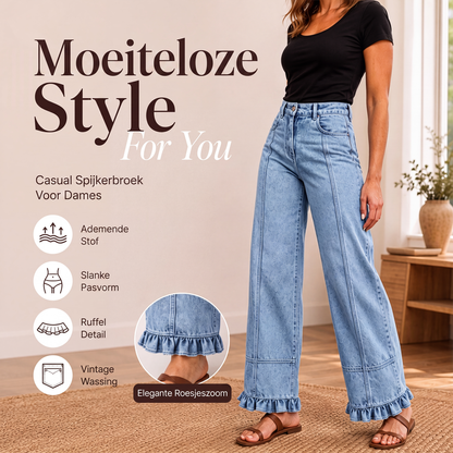 Dames jeans met geplooide zoom
