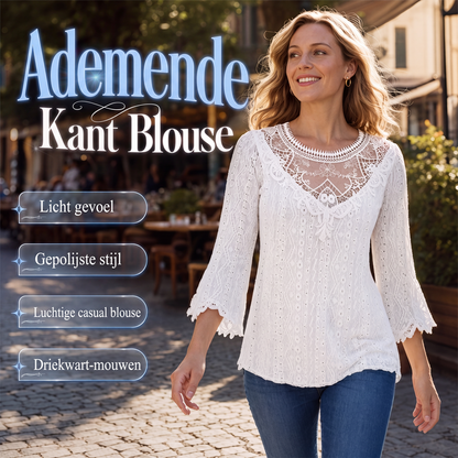 Casual damesblouse met gehaakt kant en 3/4 mouwen, patchwork design