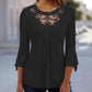 Casual damesblouse met gehaakt kant en 3/4 mouwen, patchwork design