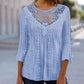 Casual damesblouse met gehaakt kant en 3/4 mouwen, patchwork design