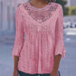 Casual damesblouse met gehaakt kant en 3/4 mouwen, patchwork design