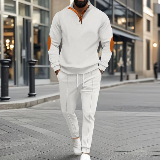 Set met casual gebreid herensweatshirt met halve rits en broek