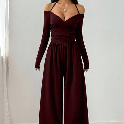 Elegante halsdiep V-hals jumpsuit voor dames