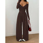 Elegante halsdiep V-hals jumpsuit voor dames