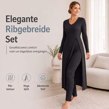 Casual zachte geribbelde gebreide tweedelige set voor dames