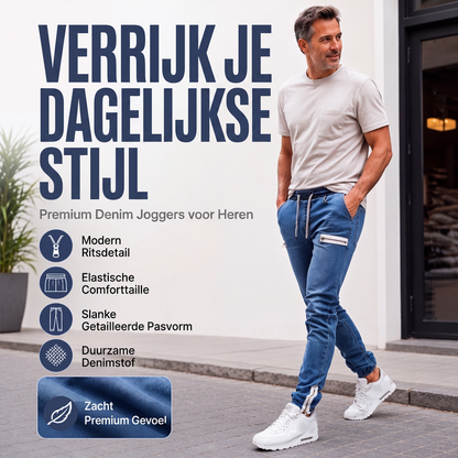Heren slim fit denim joggingbroek met elastische tailleband