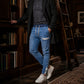 Heren slim fit denim joggingbroek met elastische tailleband