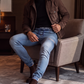 Heren slim fit denim joggingbroek met elastische tailleband