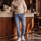 Heren slim fit denim joggingbroek met elastische tailleband