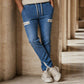 Heren slim fit denim joggingbroek met elastische tailleband