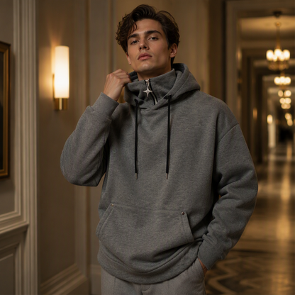 Heren casual hoodie met hoge kraag en losse pasvorm