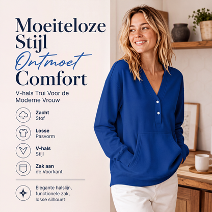 Casual V-hals sweatshirt met knopen voor dames