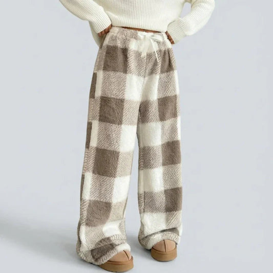 Dames Retro Geruite Dikke Rechte Broek