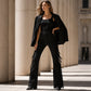 Dames high-waist flare jeans met zijfranjes
