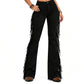 Dames high-waist flare jeans met zijfranjes