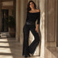 Dames high-waist flare jeans met zijfranjes