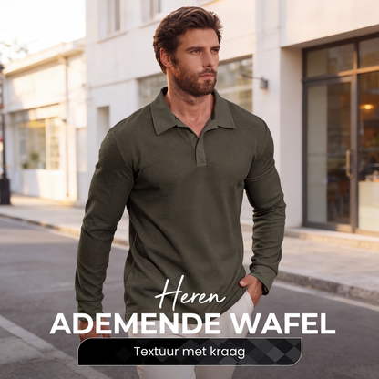 Ademend heren overhemd met wafelstructuur en kraag
