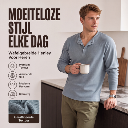 Casual geribbeld Henley overhemd met wafelmotief voor heren
