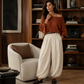 Dames off-shoulder gebreide top en casual broek set