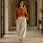 Dames off-shoulder gebreide top en casual broek set