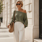 Dames off-shoulder gebreide top en casual broek set