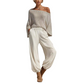 Dames off-shoulder gebreide top en casual broek set