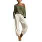 Dames off-shoulder gebreide top en casual broek set
