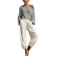 Dames off-shoulder gebreide top en casual broek set